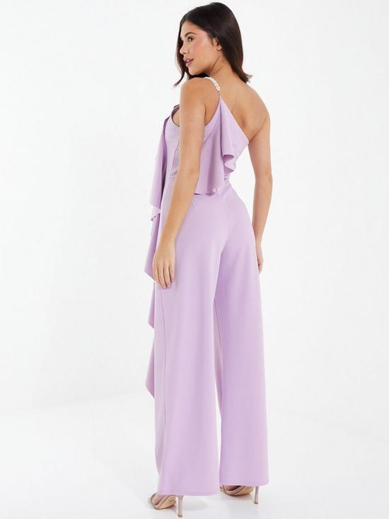 stillFront image of quiz-one-shoulder-frill-palazzo-jumpsuit-light-purple