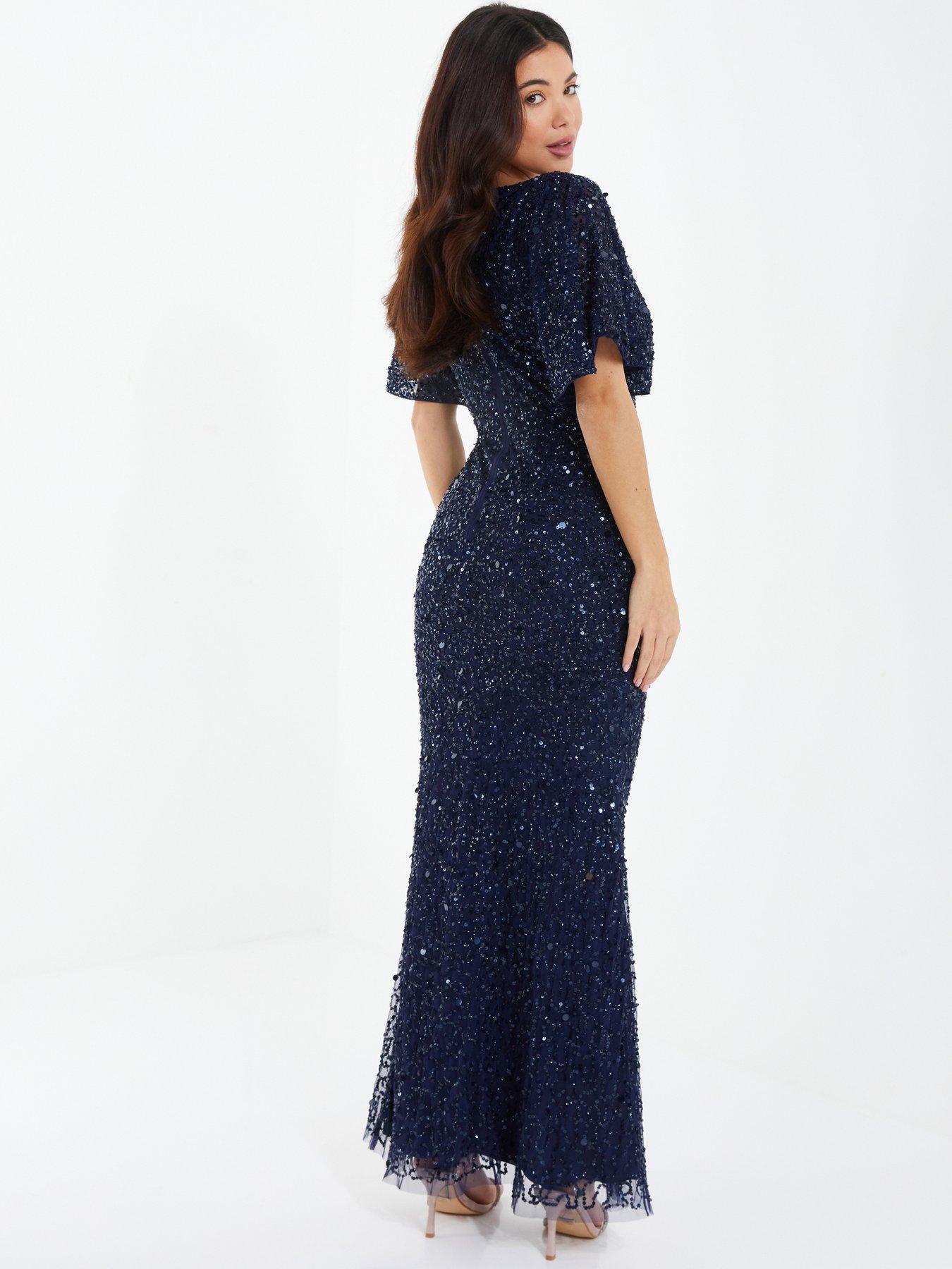  image of quiz-sequin-batwing-maxi-dress-dark-blue