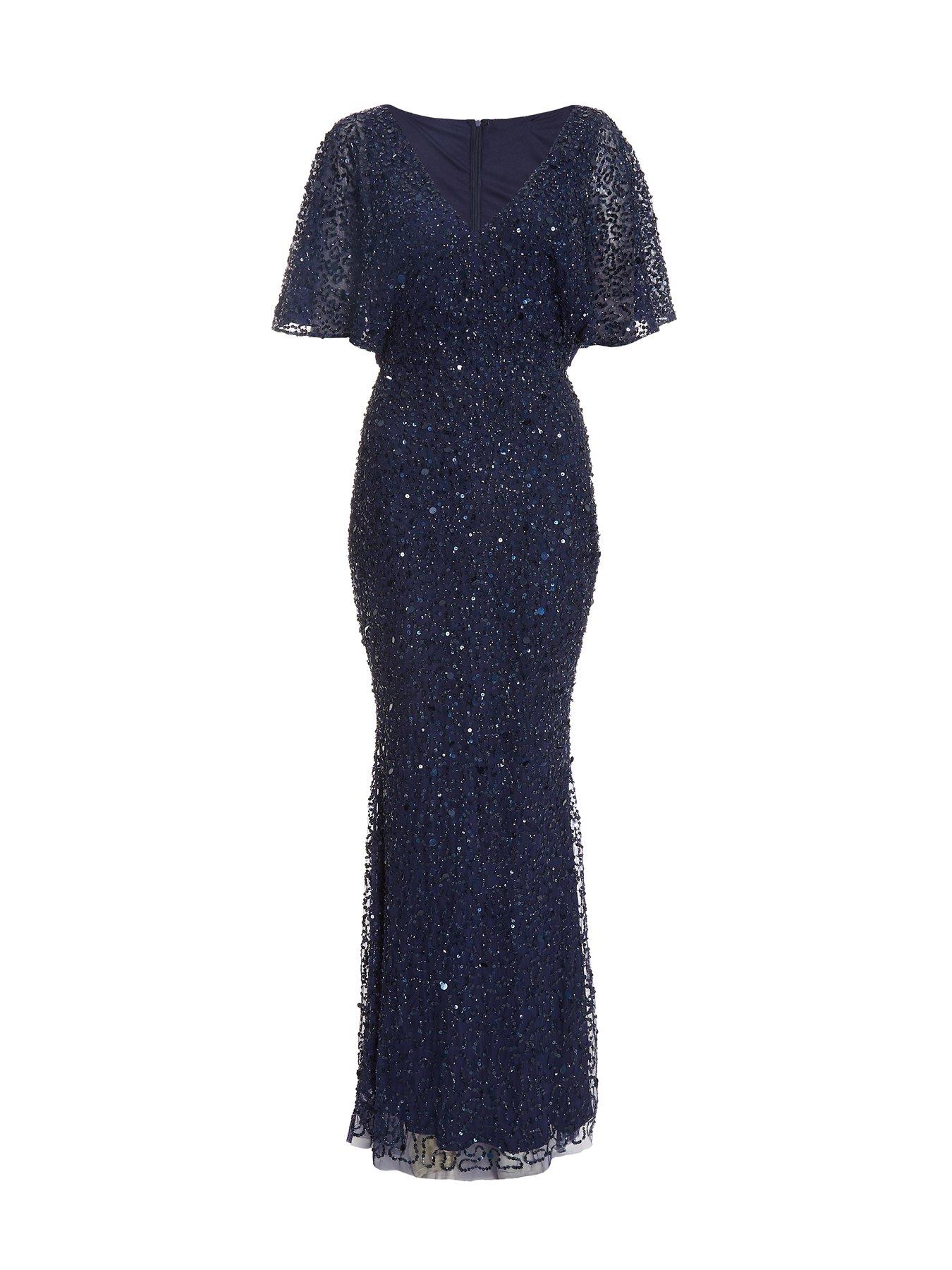  image of quiz-sequin-batwing-maxi-dress-dark-blue
