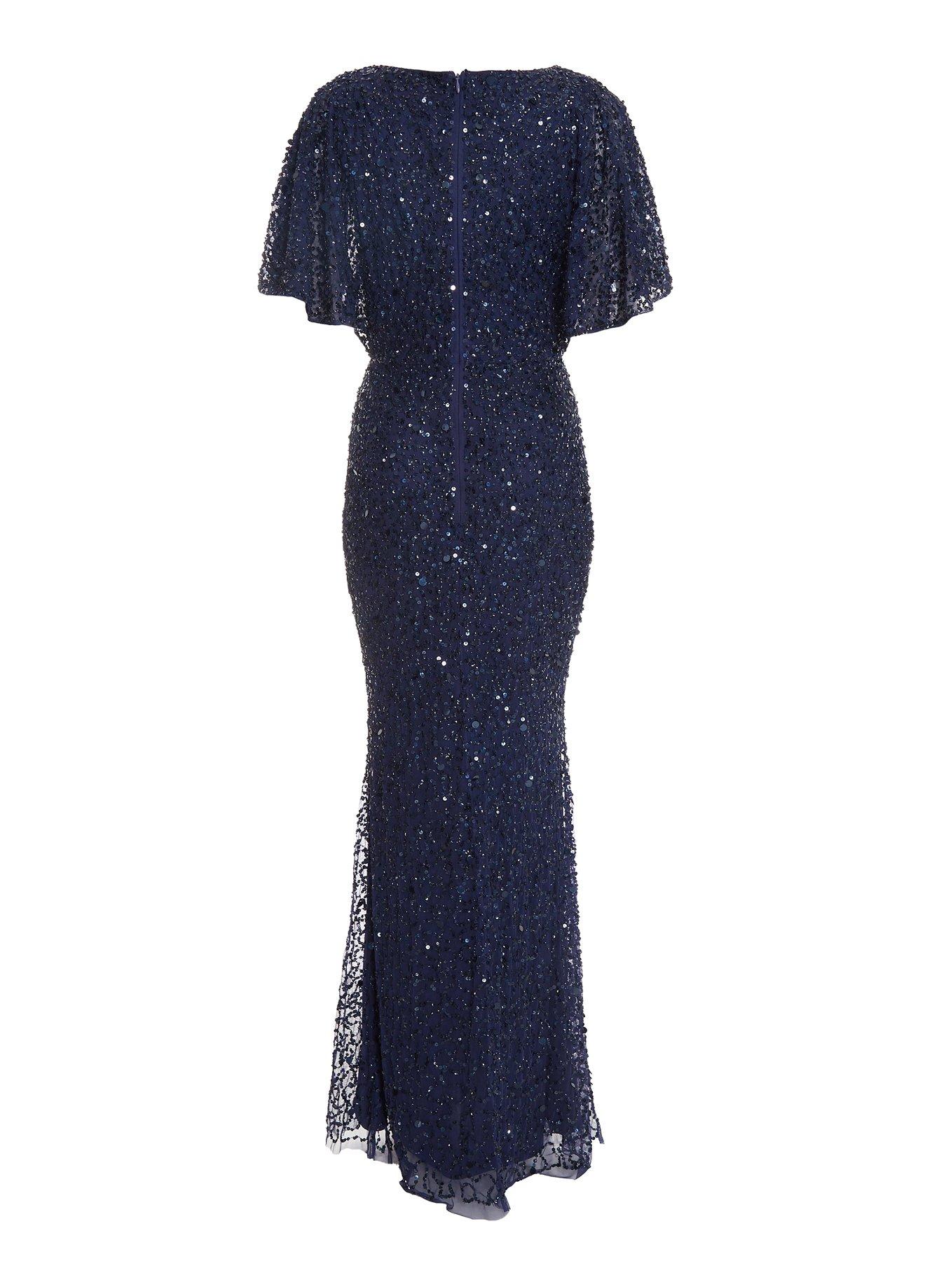  image of quiz-sequin-batwing-maxi-dress-dark-blue
