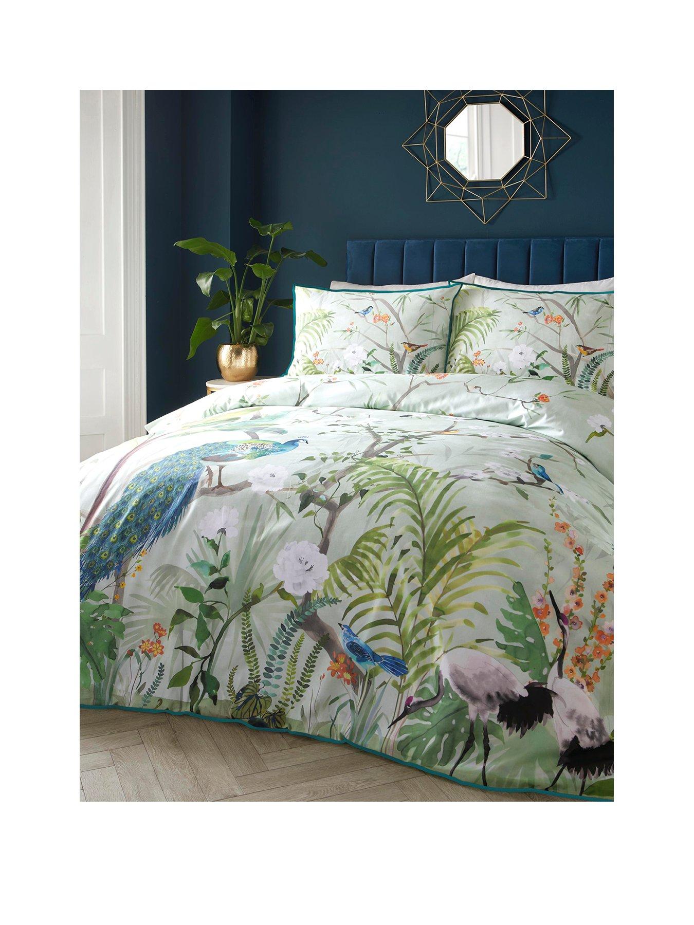 front image of soiree-peacock-jungle-100-cotton-duvet-cover-set