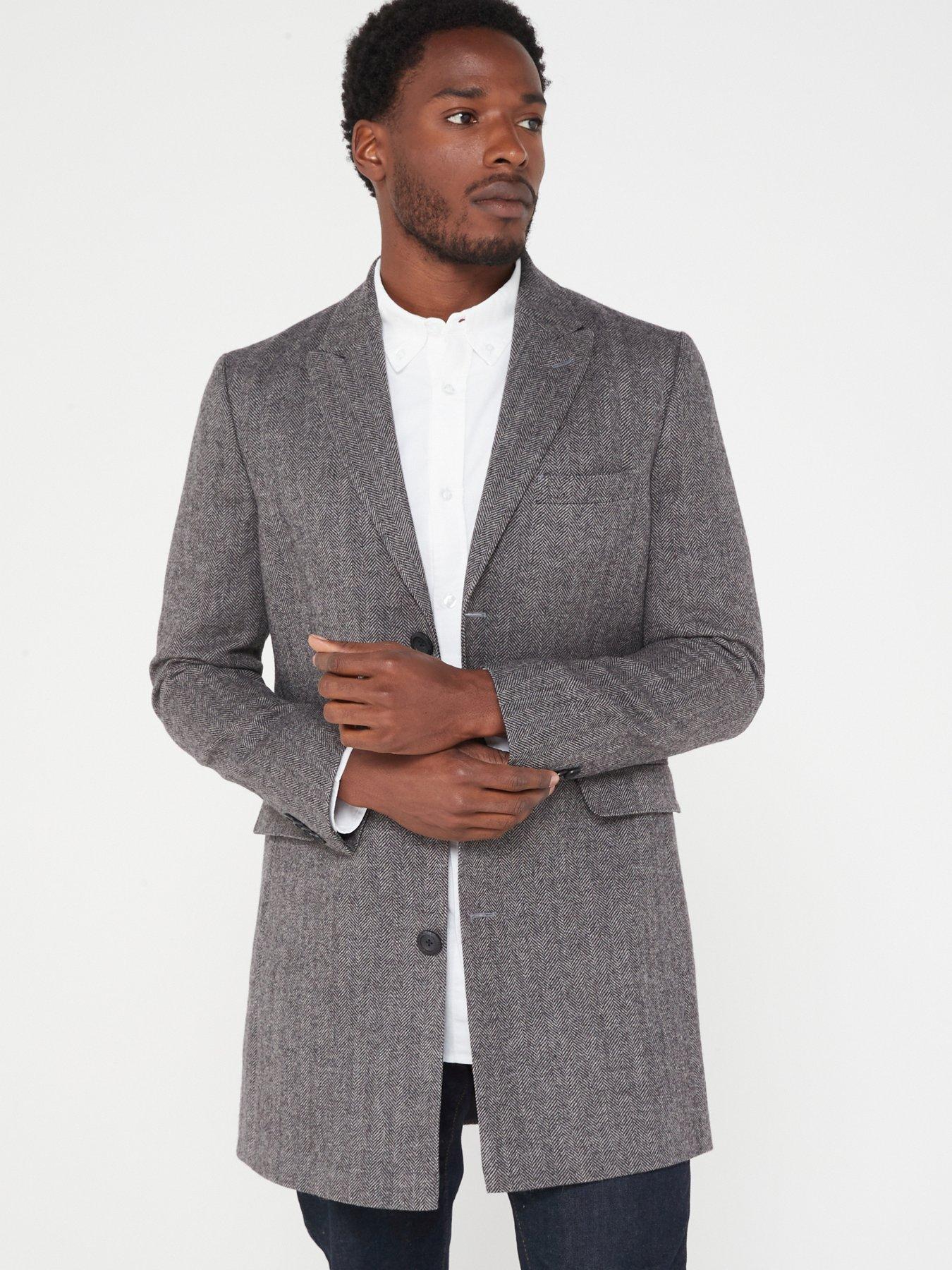 Check Wool Overcoat Grey