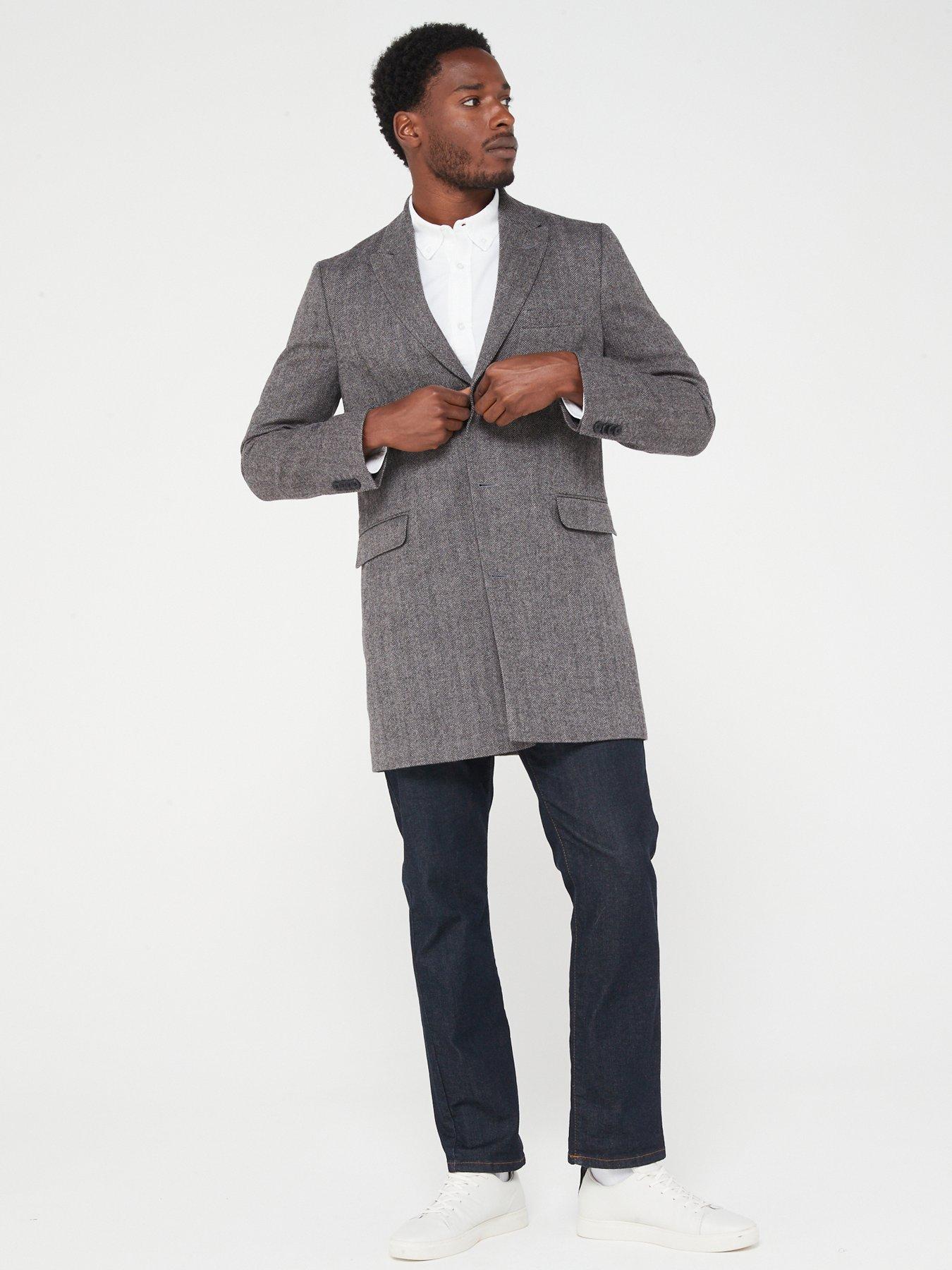 Peter Werth X Very Check Wool Overcoat Grey littlewoods