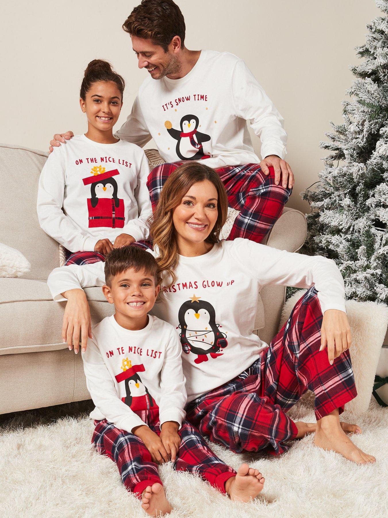 Unisex Kids Family Reindeer Fairisle Jersey Pyjama Set - Red