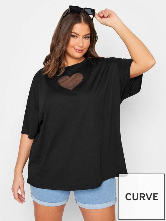 front image of yours-heart-cut-out-tee-black