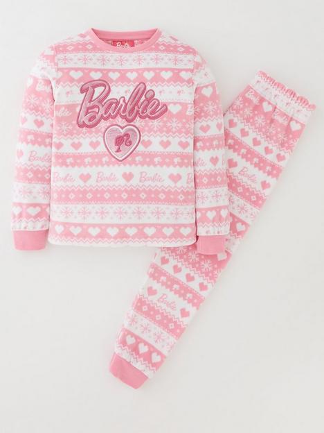 barbie-girls-barbie-fairisle-fleece-mini-me-christmas-pyjamas-pink