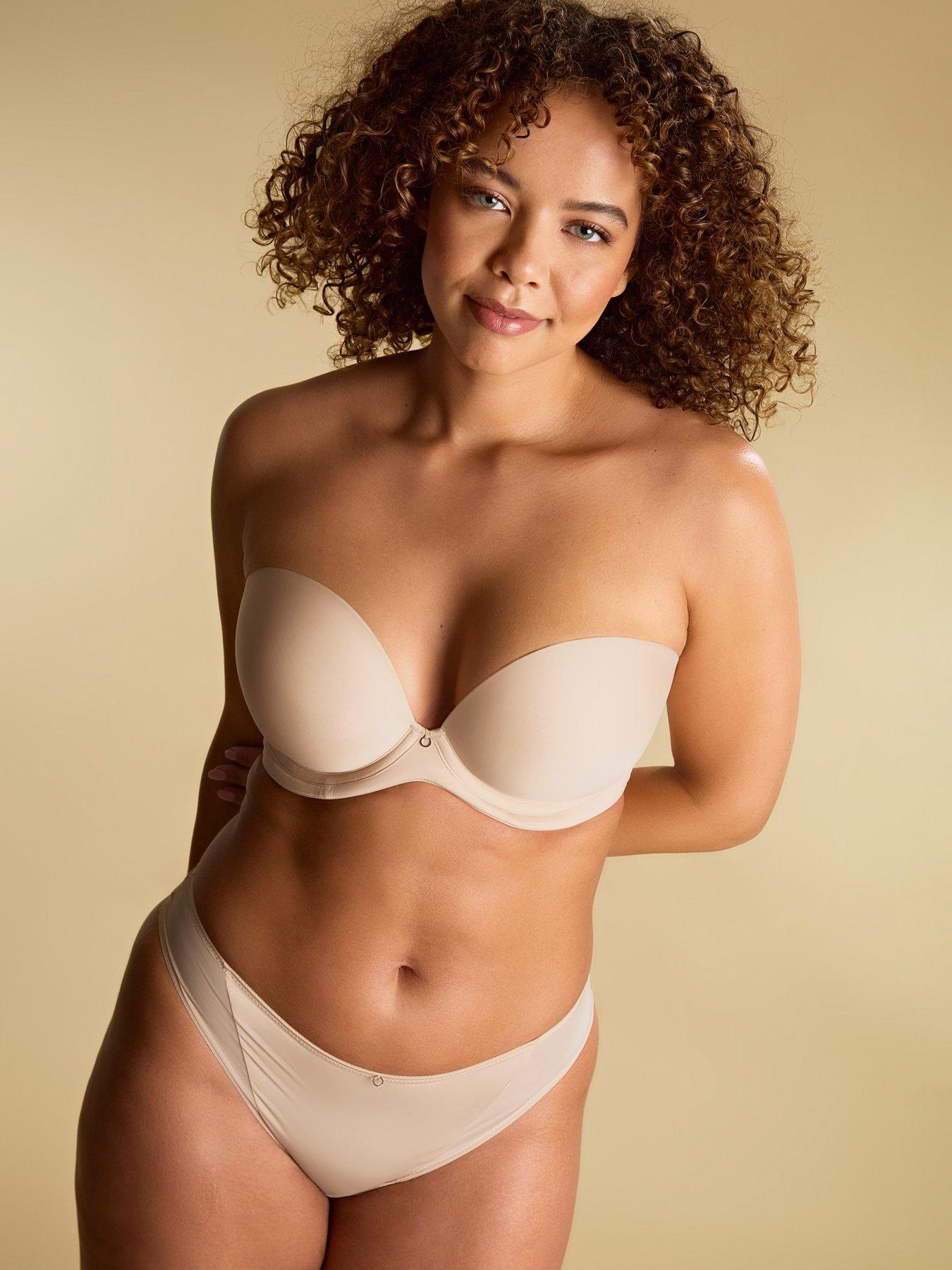  image of panache-faith-moulded-plunge-strapless-bra-beige