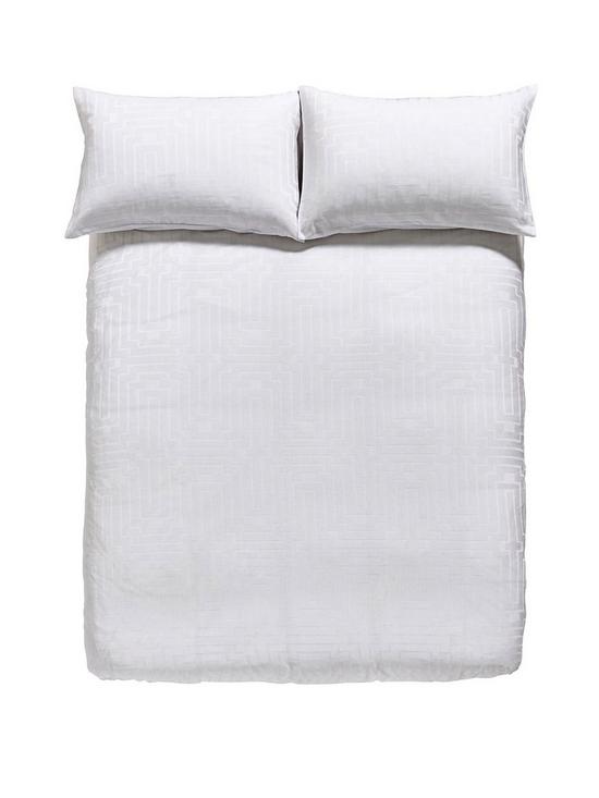 stillFront image of bianca-satin-geo-jacquard-duvet-cover-set-white