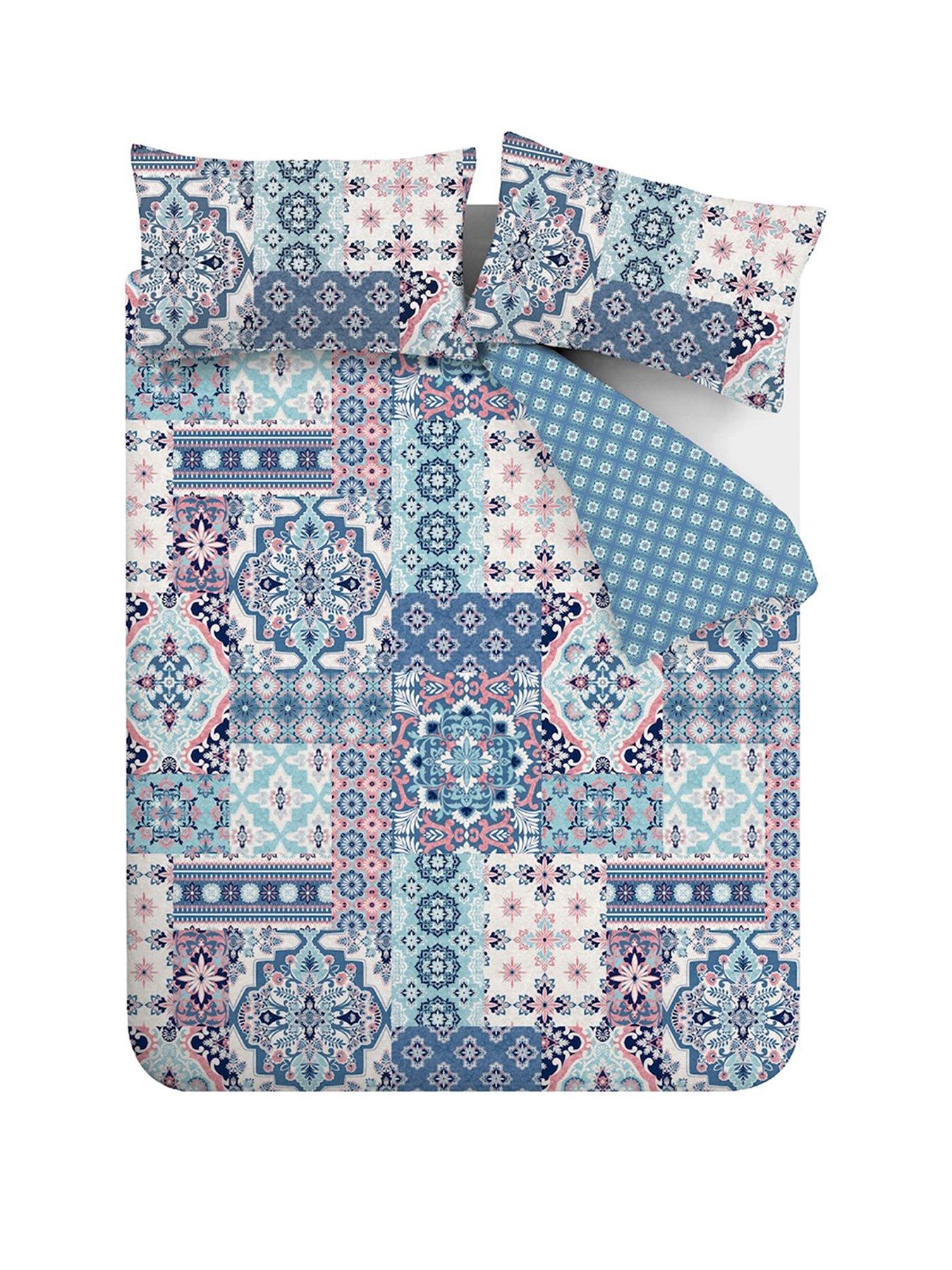 Catherine Lansfield Boho Patchwork Duvet Cover Set Blue