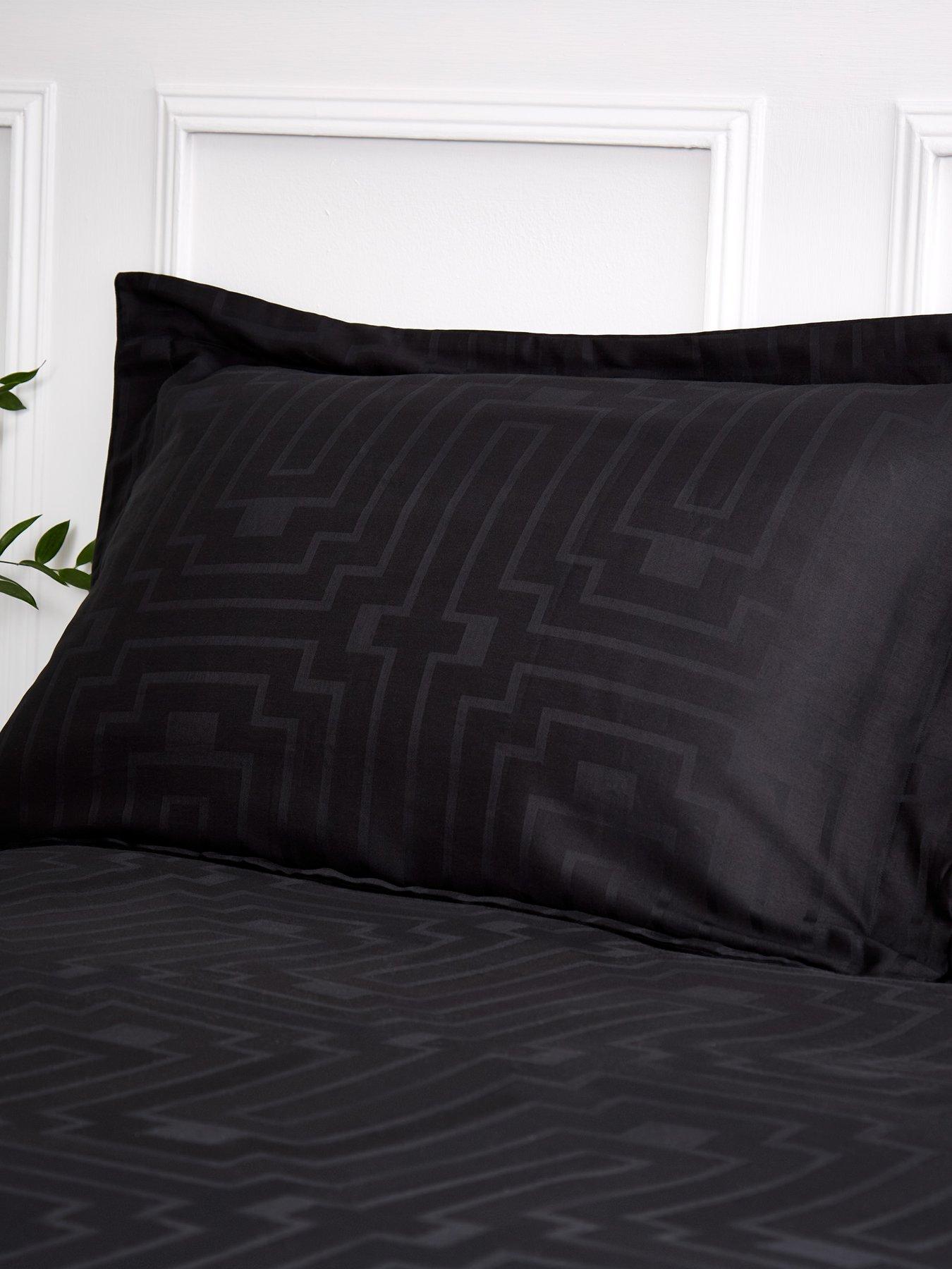  image of bianca-satin-geo-jacquard-duvet-cover-set-black