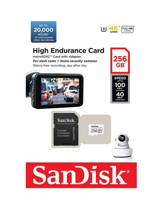 front image of sandisk-high-endurance-microsd-256gb-sd-adapter-for-dash-cams-amp-home-monitoring