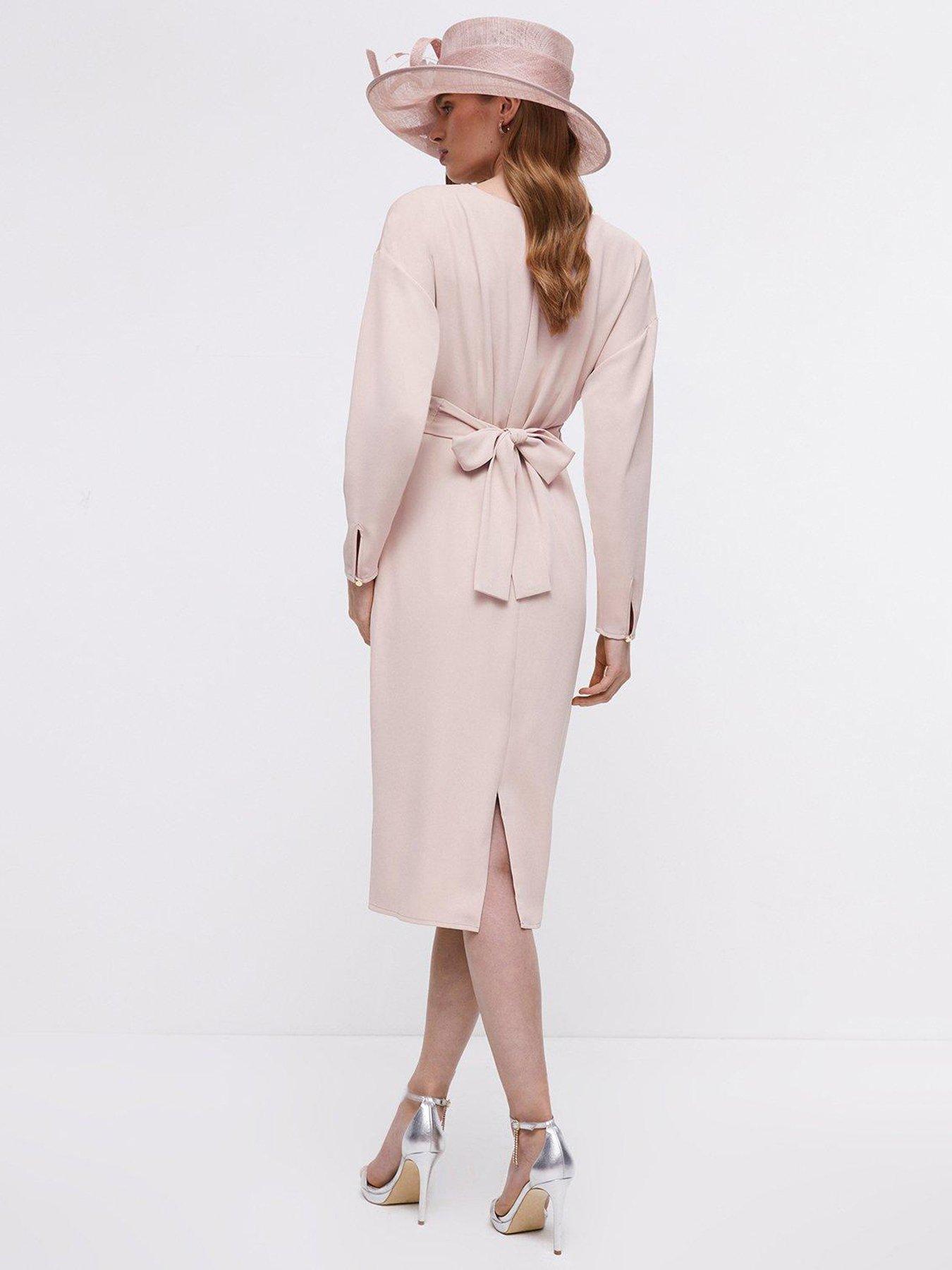 Twist Front Midi Pencil Dress Blush