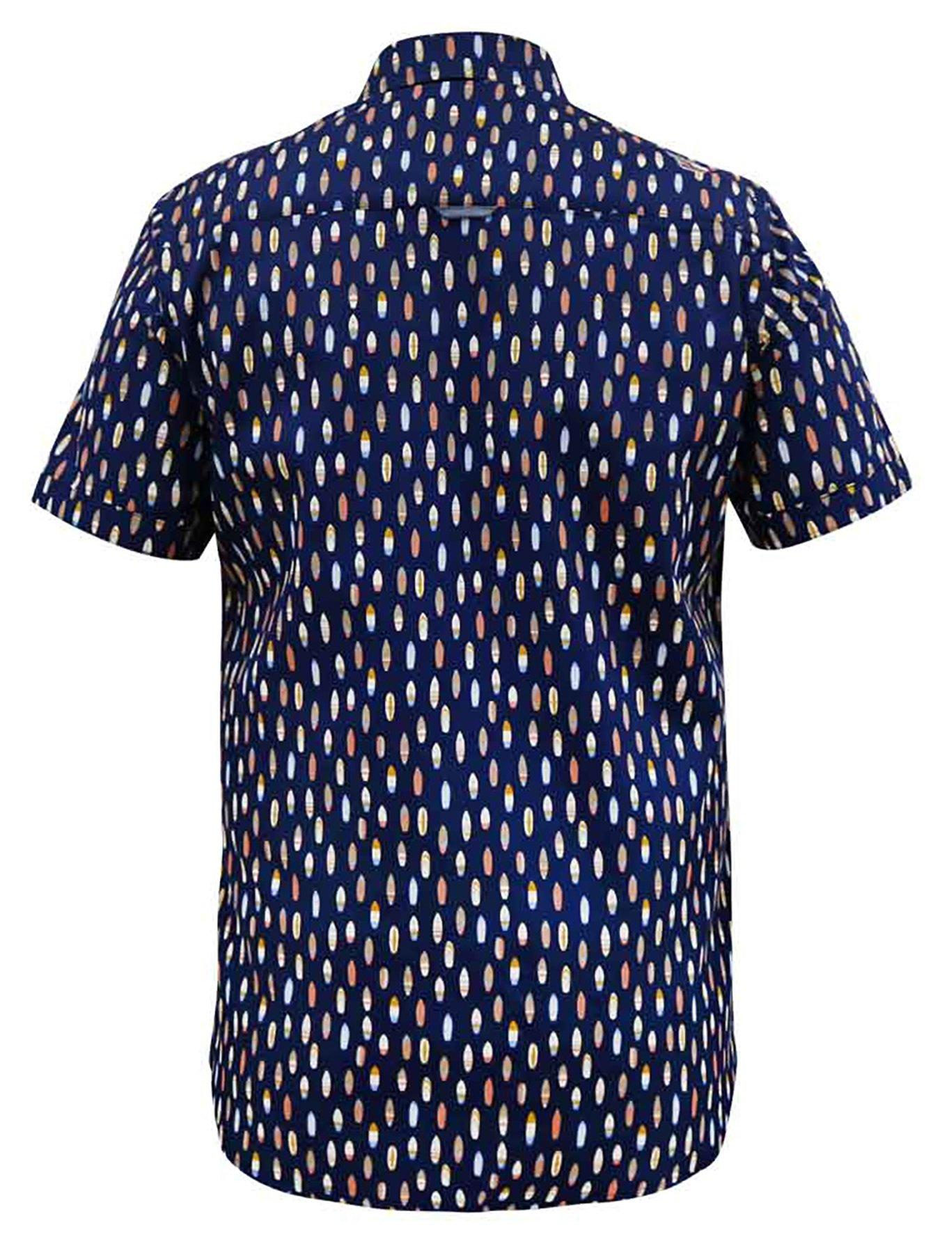 Image 4 of 4 of D555 D555 Hackford Surfboard Print Button Down Collar Shirt - Navy