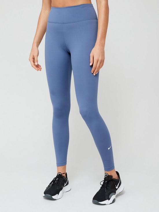 front image of nike-the-one-mid-rise-leggings-blue