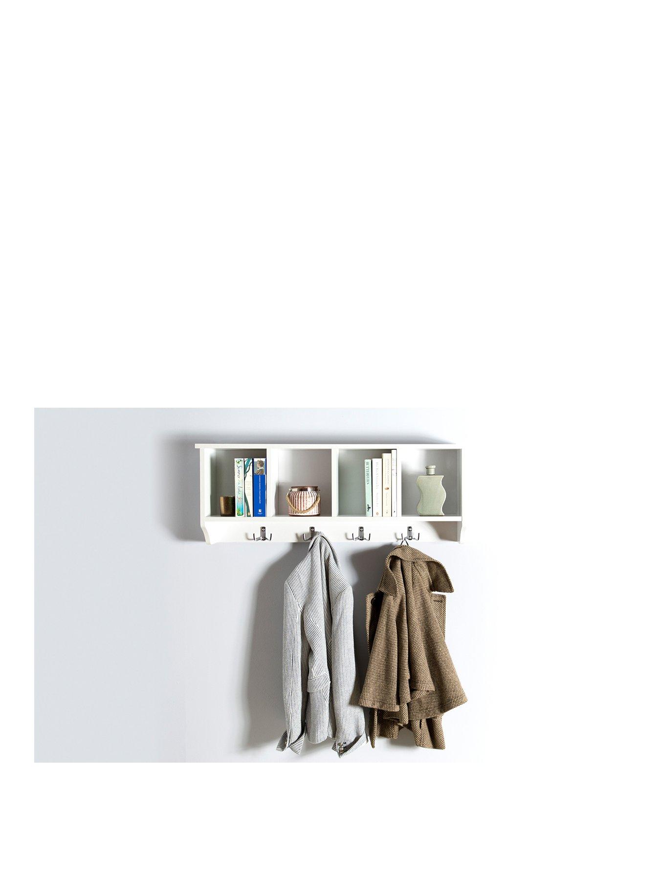 WHITE Kempton Wall Rack Storage Unit Shelf Holder Coat Jacket