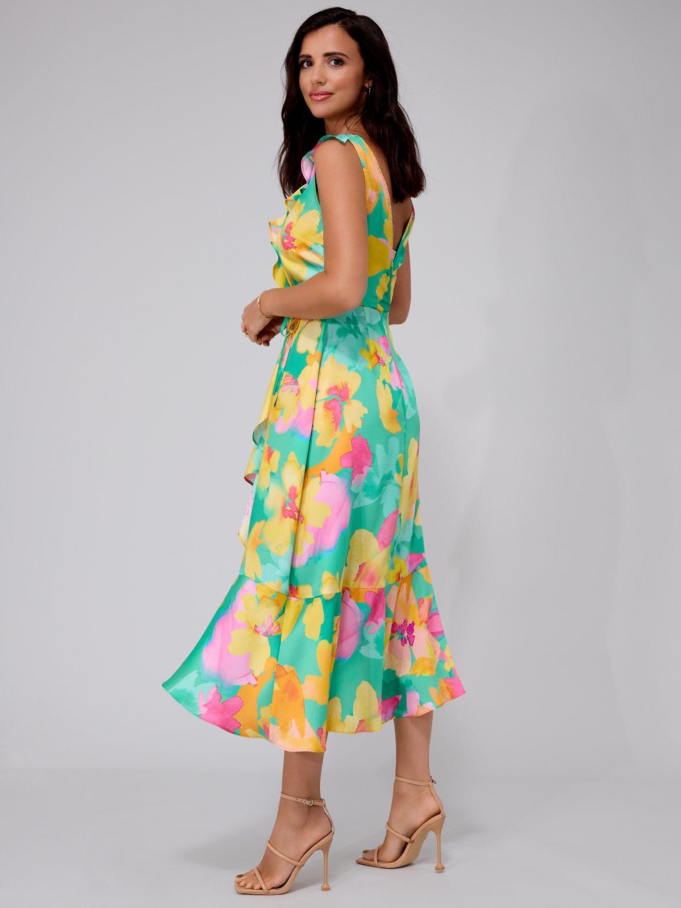 Lucy Mecklenburgh x V by Very Ruffle Tie Waist Wrap Dress Multi