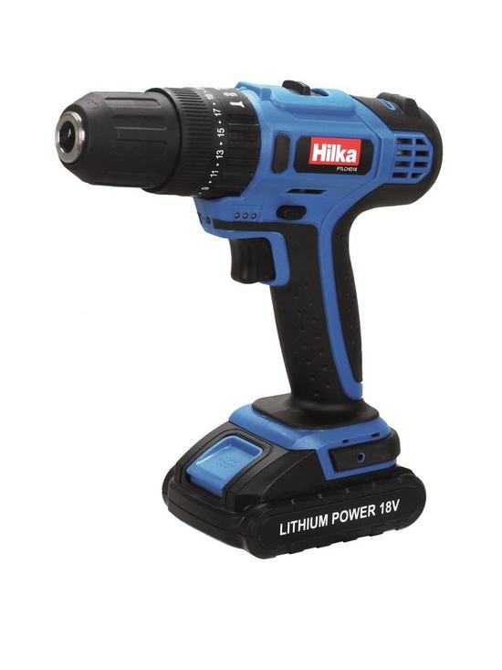 front image of hilka-tools-18v-li-ion-cordless-hammer-drill-in-carry-case