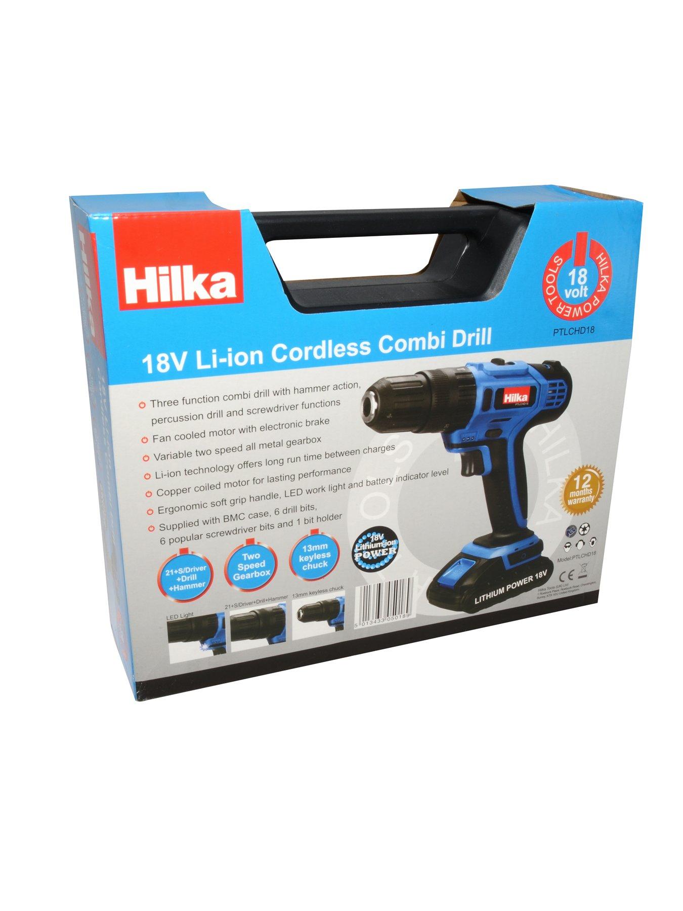  image of hilka-tools-18v-li-ion-cordless-hammer-drill-in-carry-case