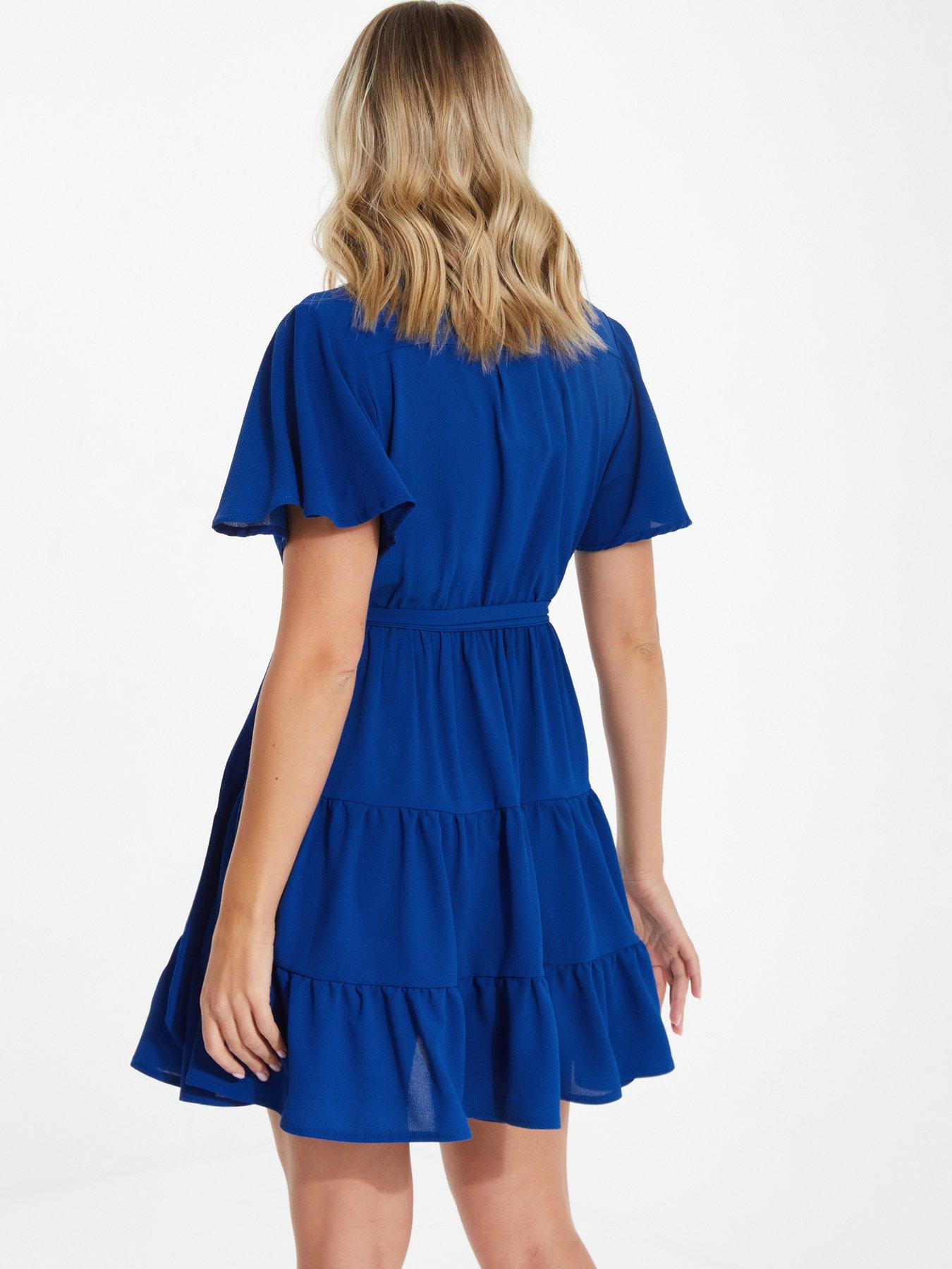 Quiz Wrap Skater Dress Bright Blue