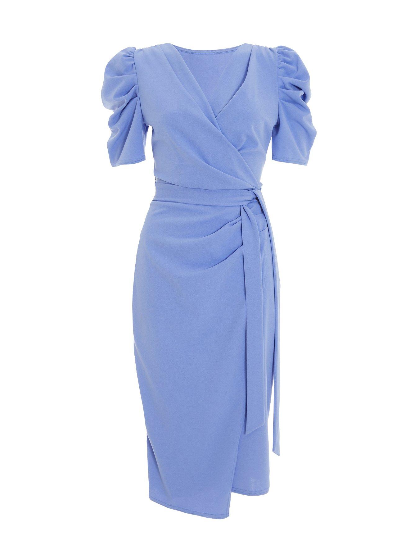 princess polly baby blue dress Quiz Wrap Puff Sleeve Midi Dress - Light Blue