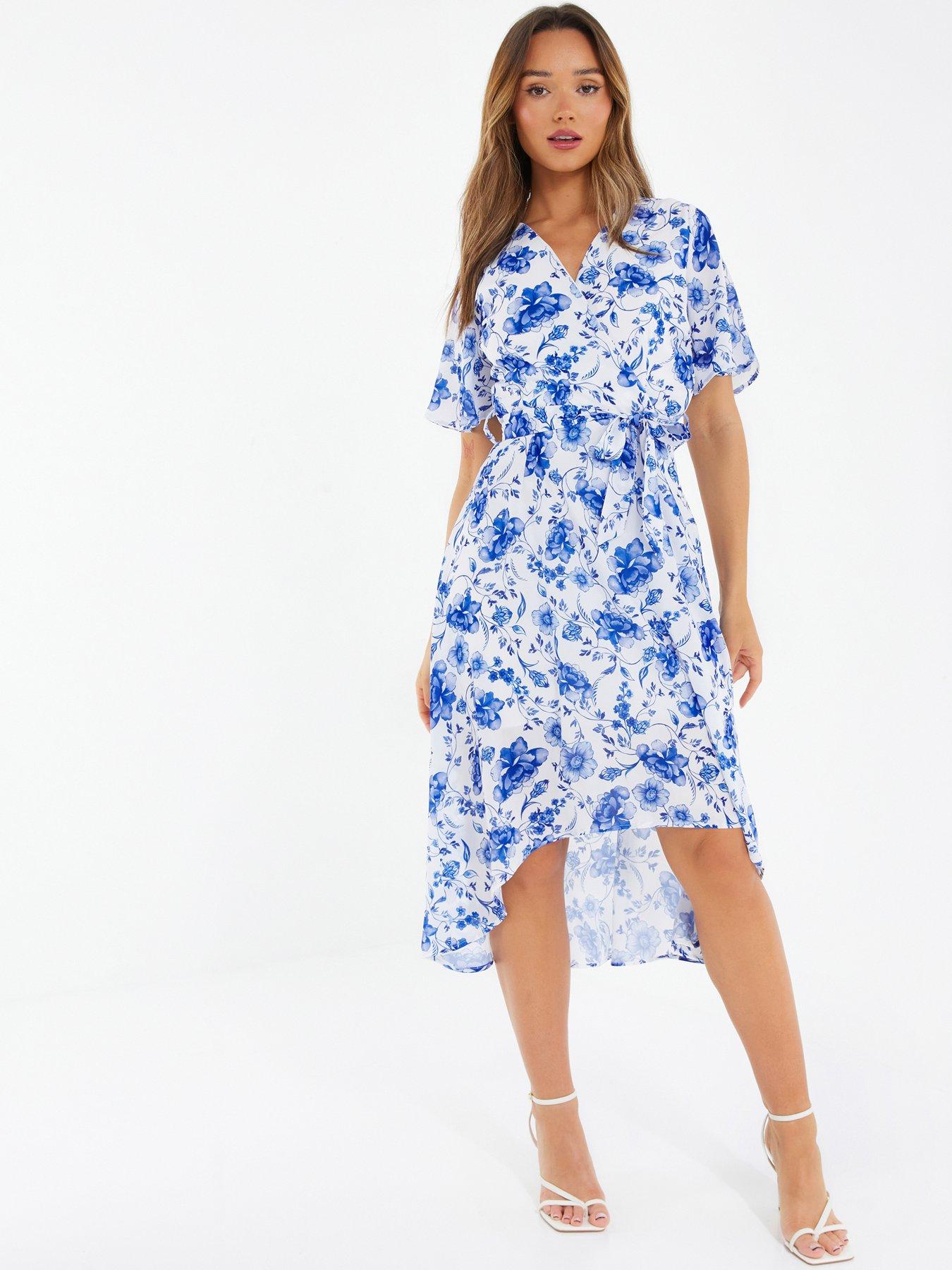 Quiz Floral Wrap Dip Hem Midi Dress | littlewoods.com