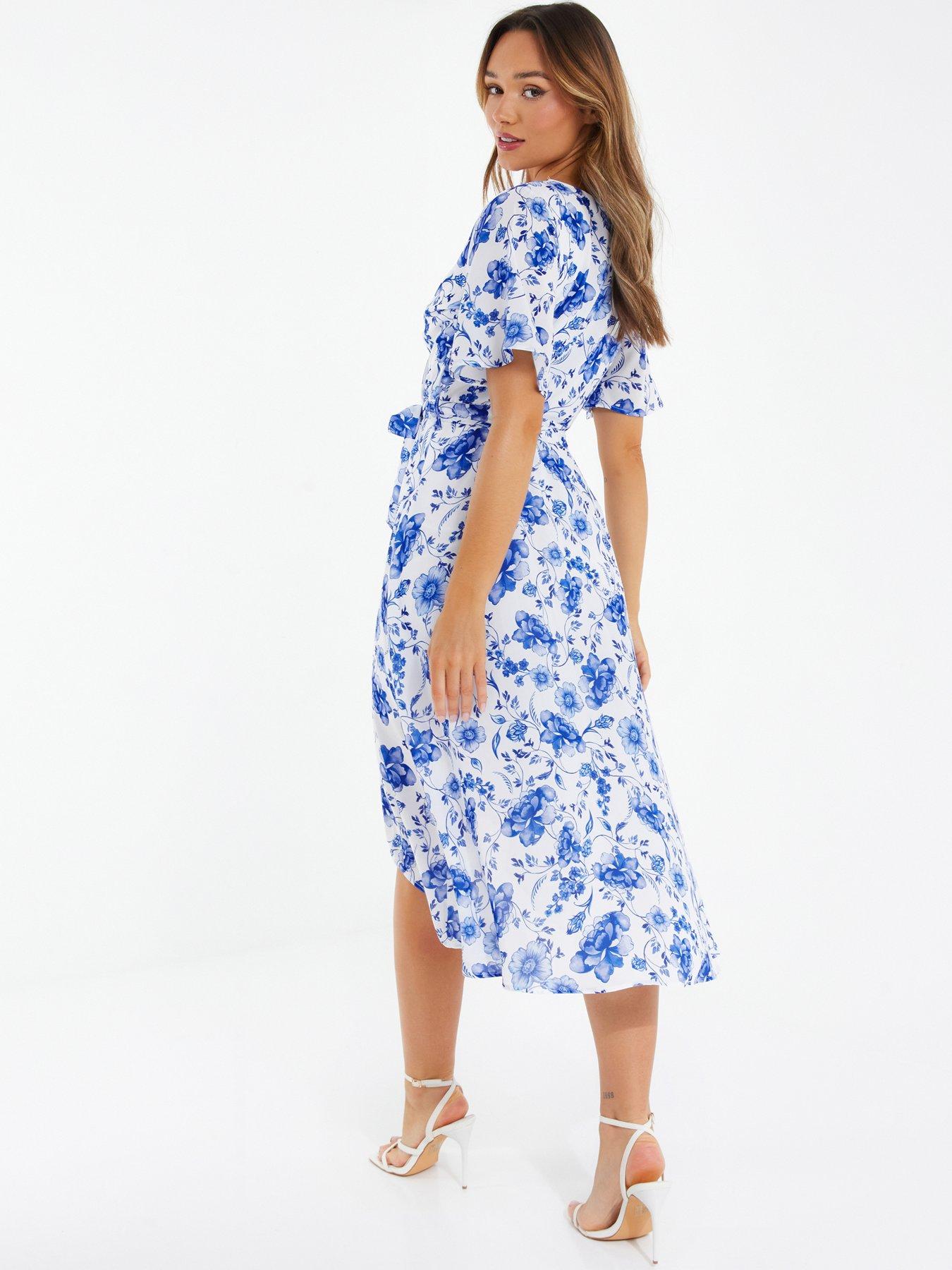 Quiz Floral Wrap Dip Hem Midi Dress | littlewoods.com