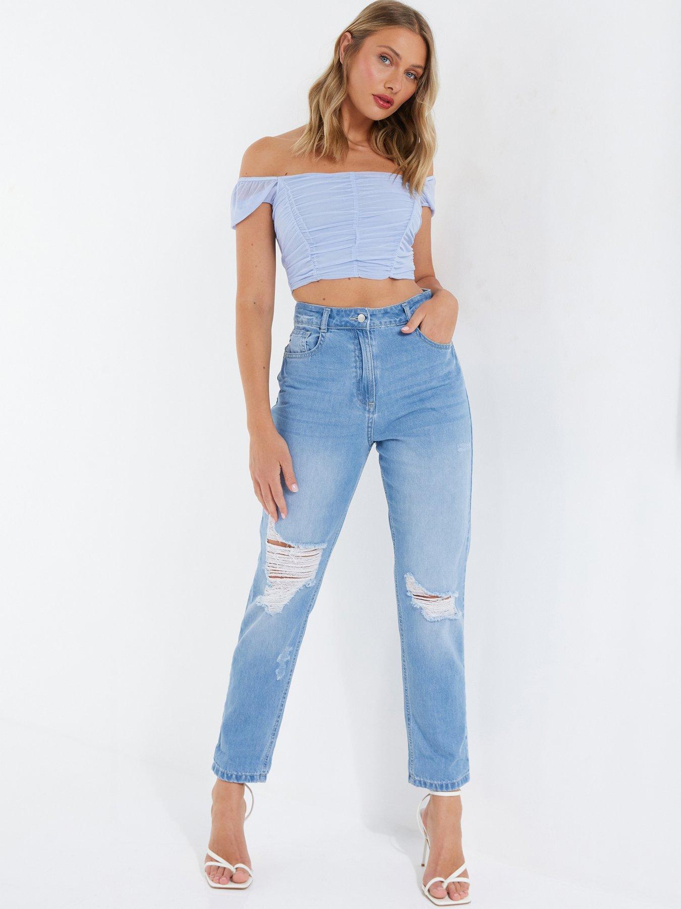 Light wash ripped mom fashion jeans