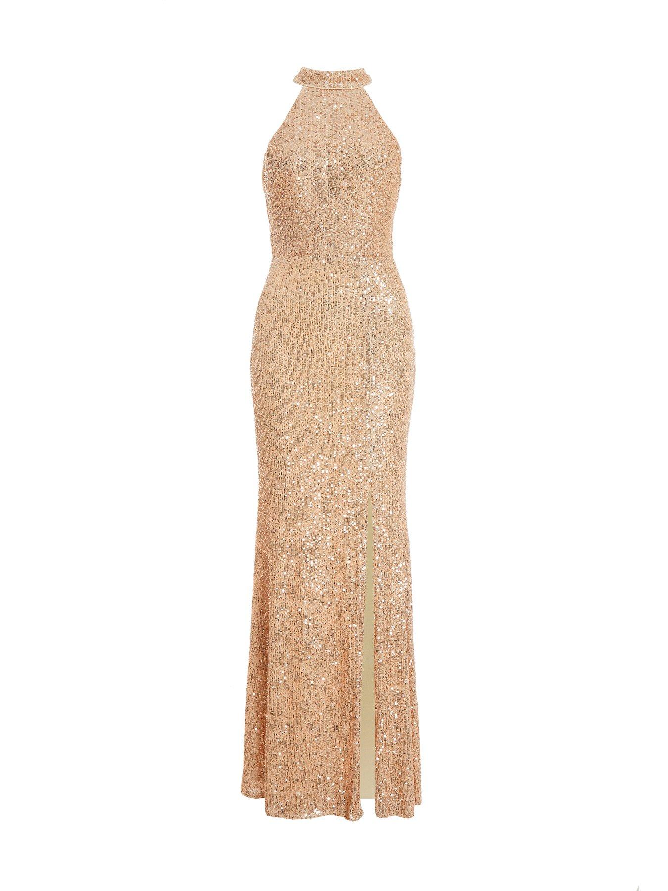  image of quiz-sequin-halter-neck-fishtail-maxi-dress-silver