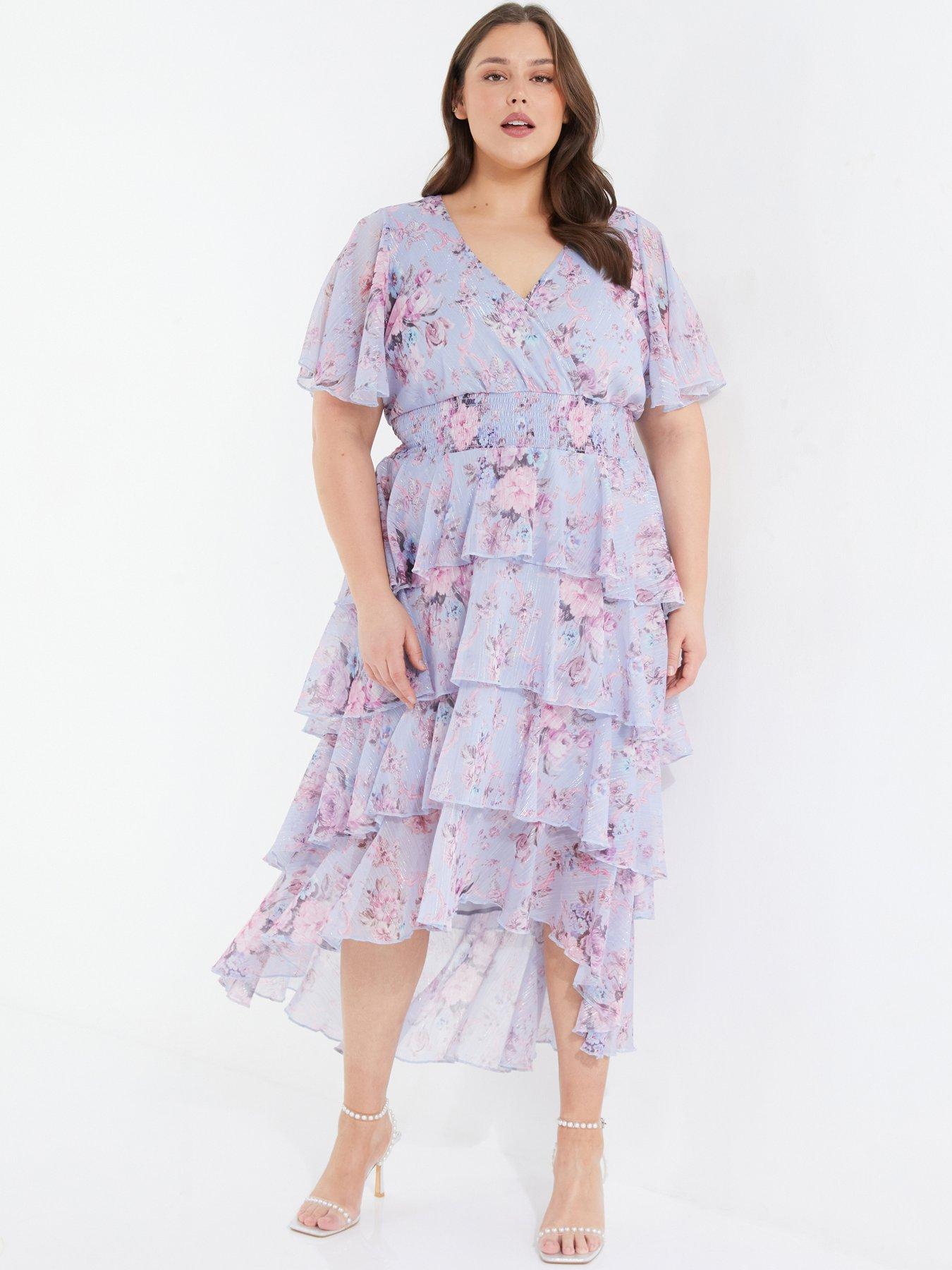 Quiz Curve Curve Chiffon Floral Dip Hem Tiered Midi Dress littlewoods