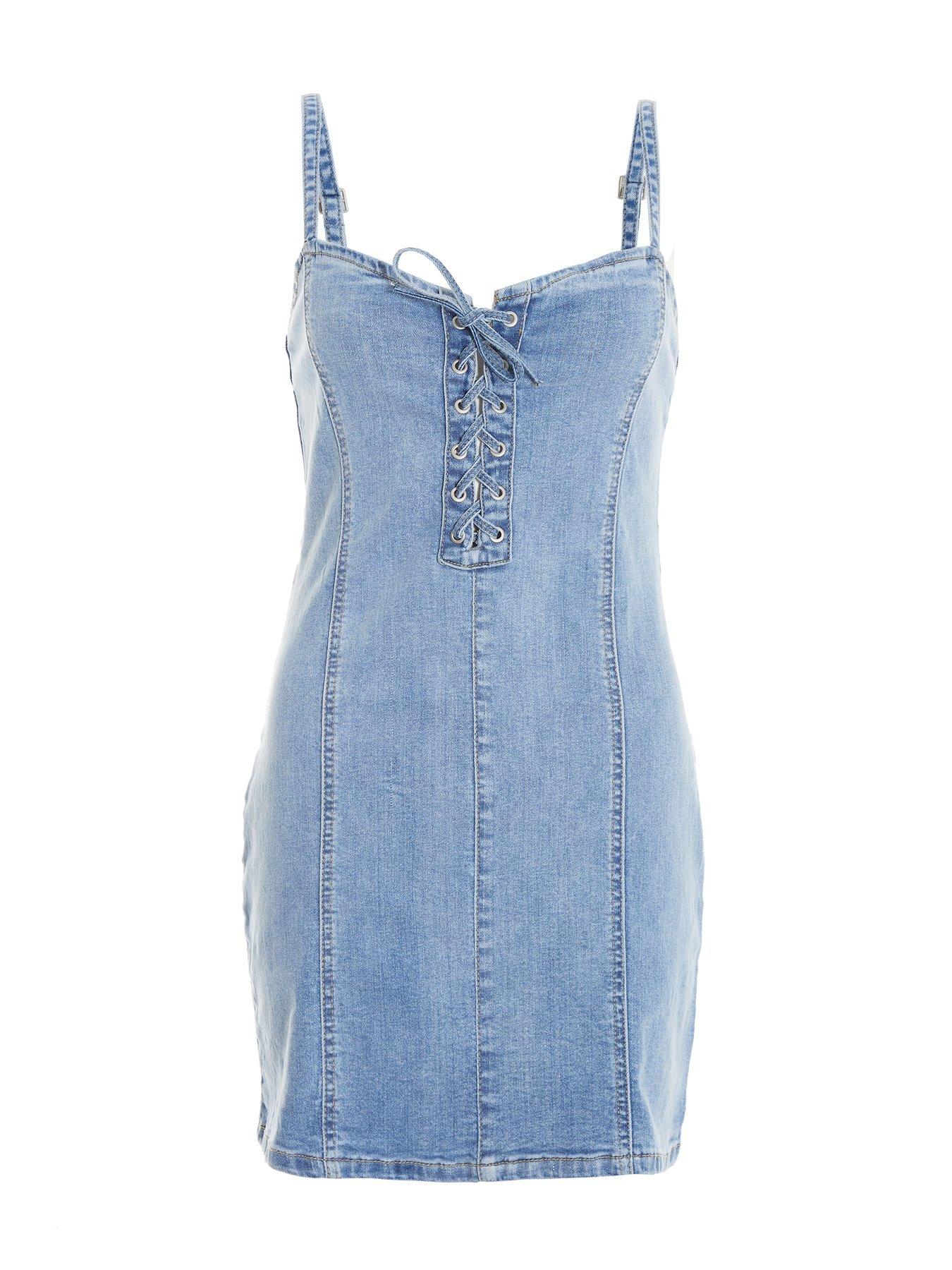 quiz denim dress Quiz Denim zip mini Body con Belted dress in blue Size 14 40