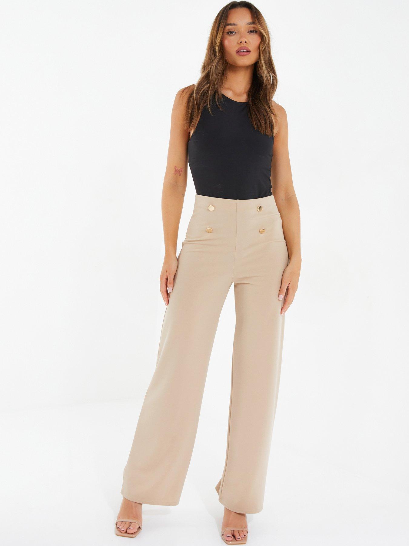 White Military High Waist Button Wide Leg Trousers