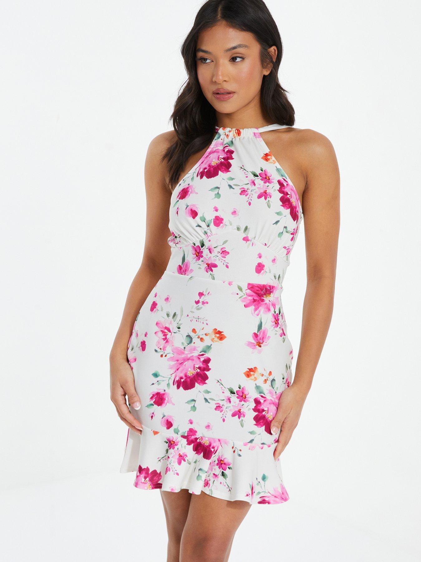 Quiz Petite Floral Halter Neck Bodycon Mini Dress Littlewoods