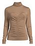  image of michelle-keegan-jersey-high-neck-tie-back-top-taupe