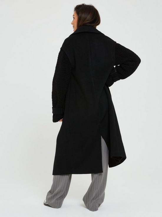 stillFront image of michelle-keegan-boucle-sleeve-formal-longline-coat-black