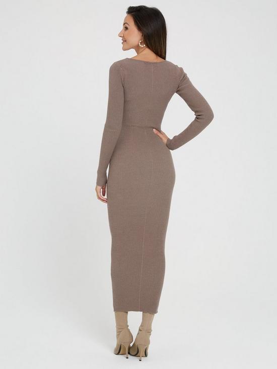 stillFront image of michelle-keegan-sweetheart-seam-detail-knitted-dress-taupe