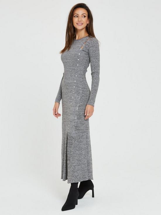 front image of michelle-keegan-knitted-cut-out-skater-midi-dress-grey