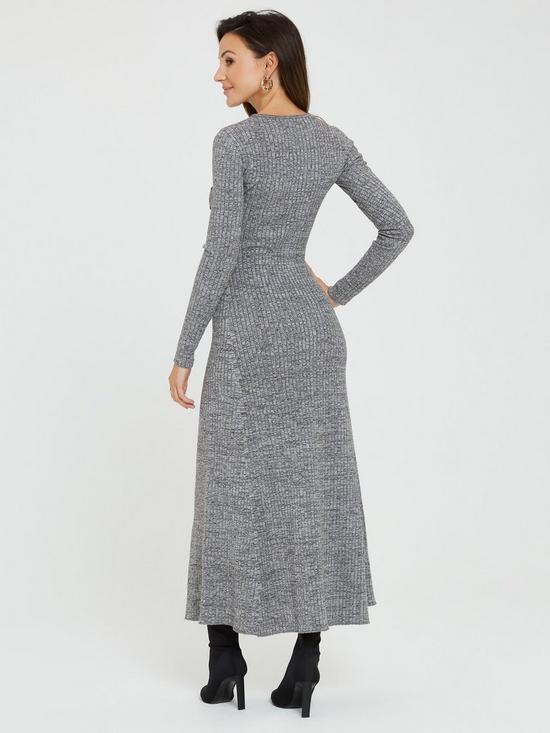 stillFront image of michelle-keegan-knitted-cut-out-skater-midi-dress-grey