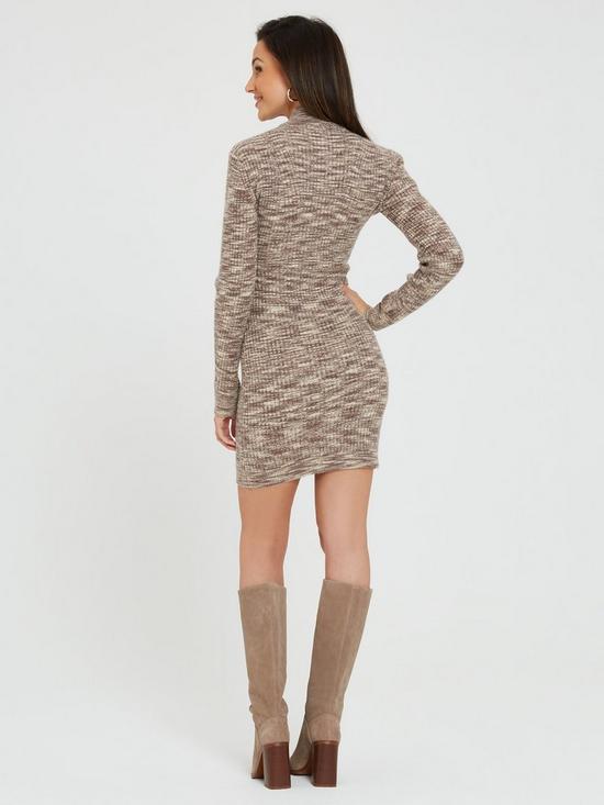 stillFront image of michelle-keegan-space-dye-high-neck-knitted-mini-dress-brown