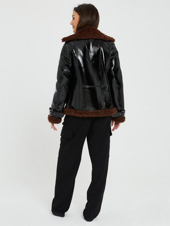 stillFront image of michelle-keegan-vinyl-aviator-jacket-black