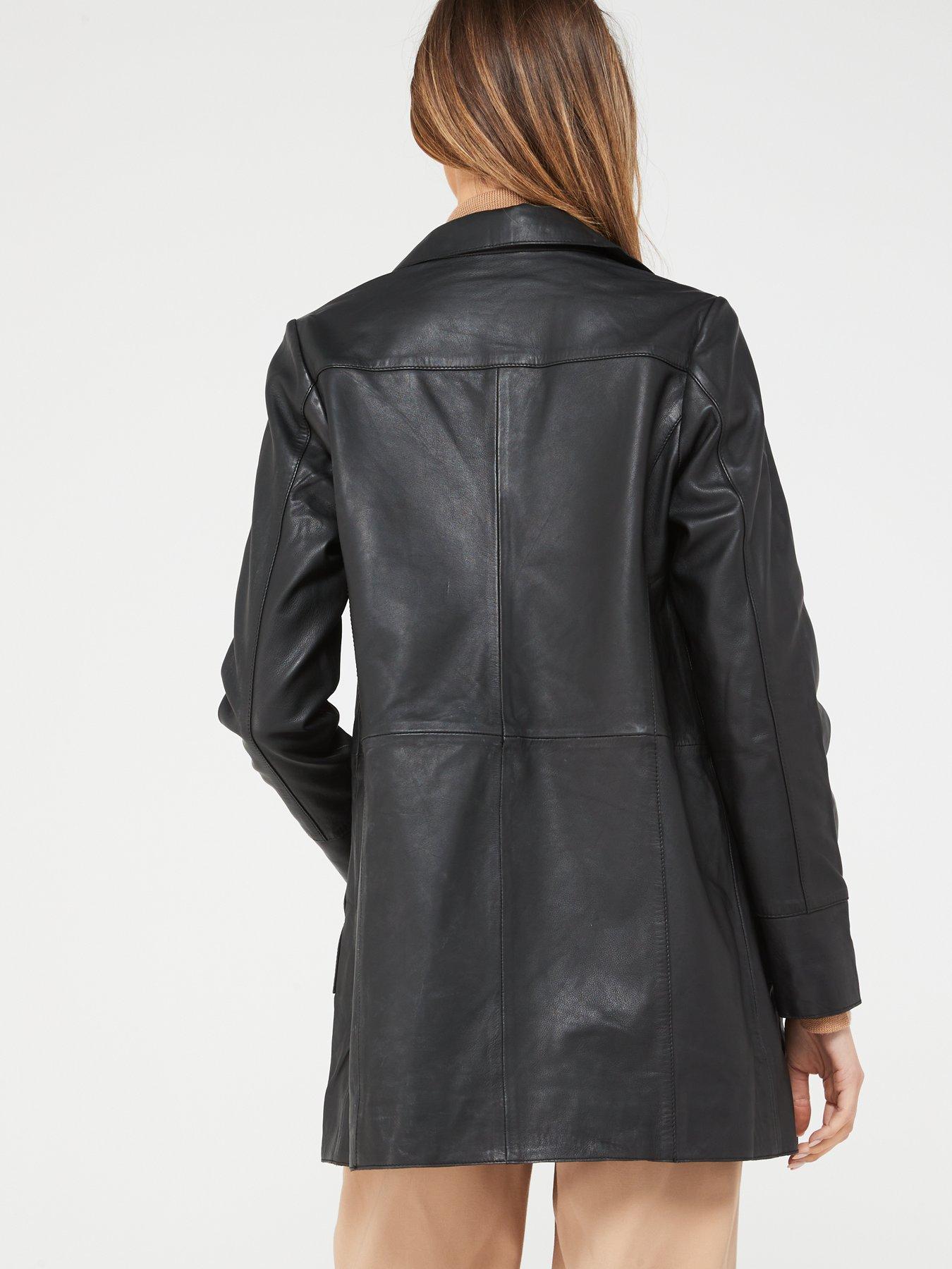 Leather Longline Jacket Black