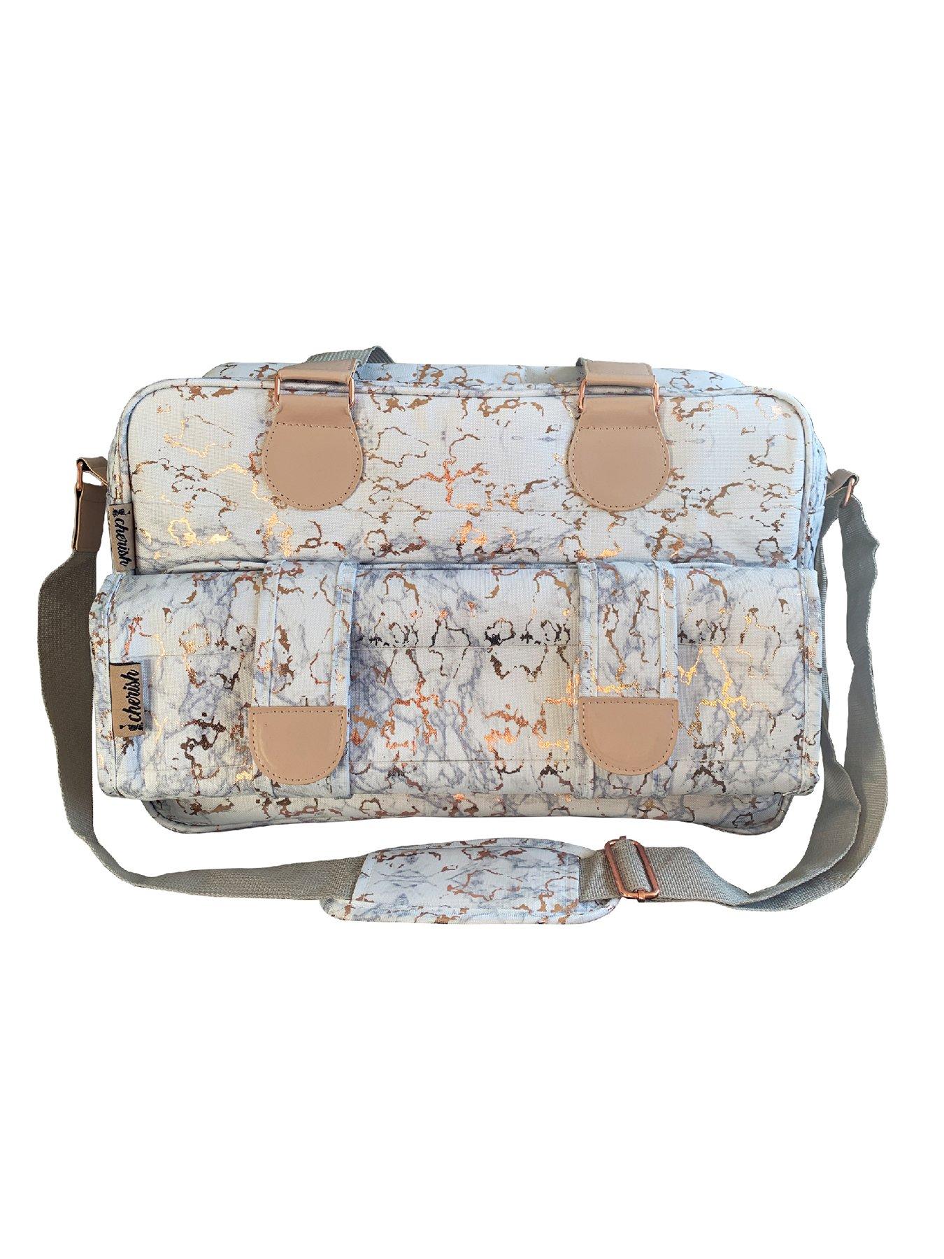  image of my-babiie-dani-dyer-metallic-rose-gold-marble-deluxe-changing-bag