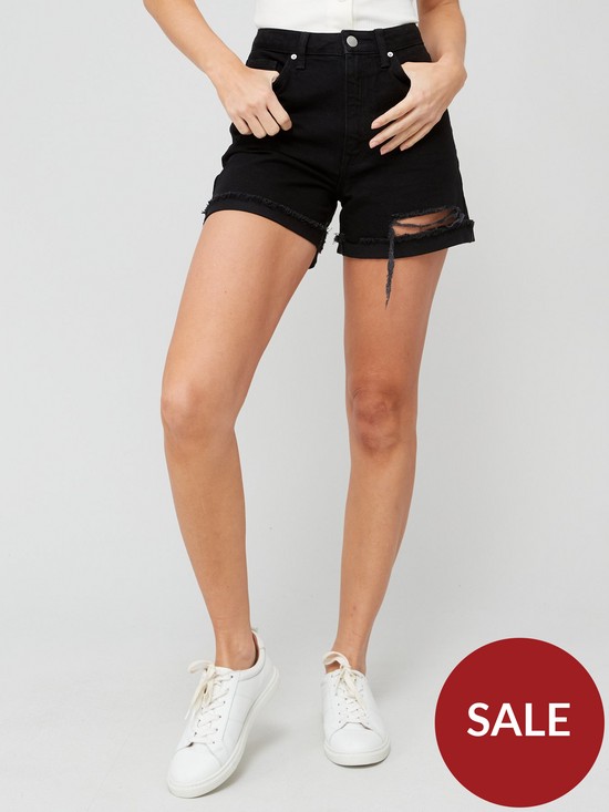 front image of v-by-very-rip-and-destroy-denim-shorts-black