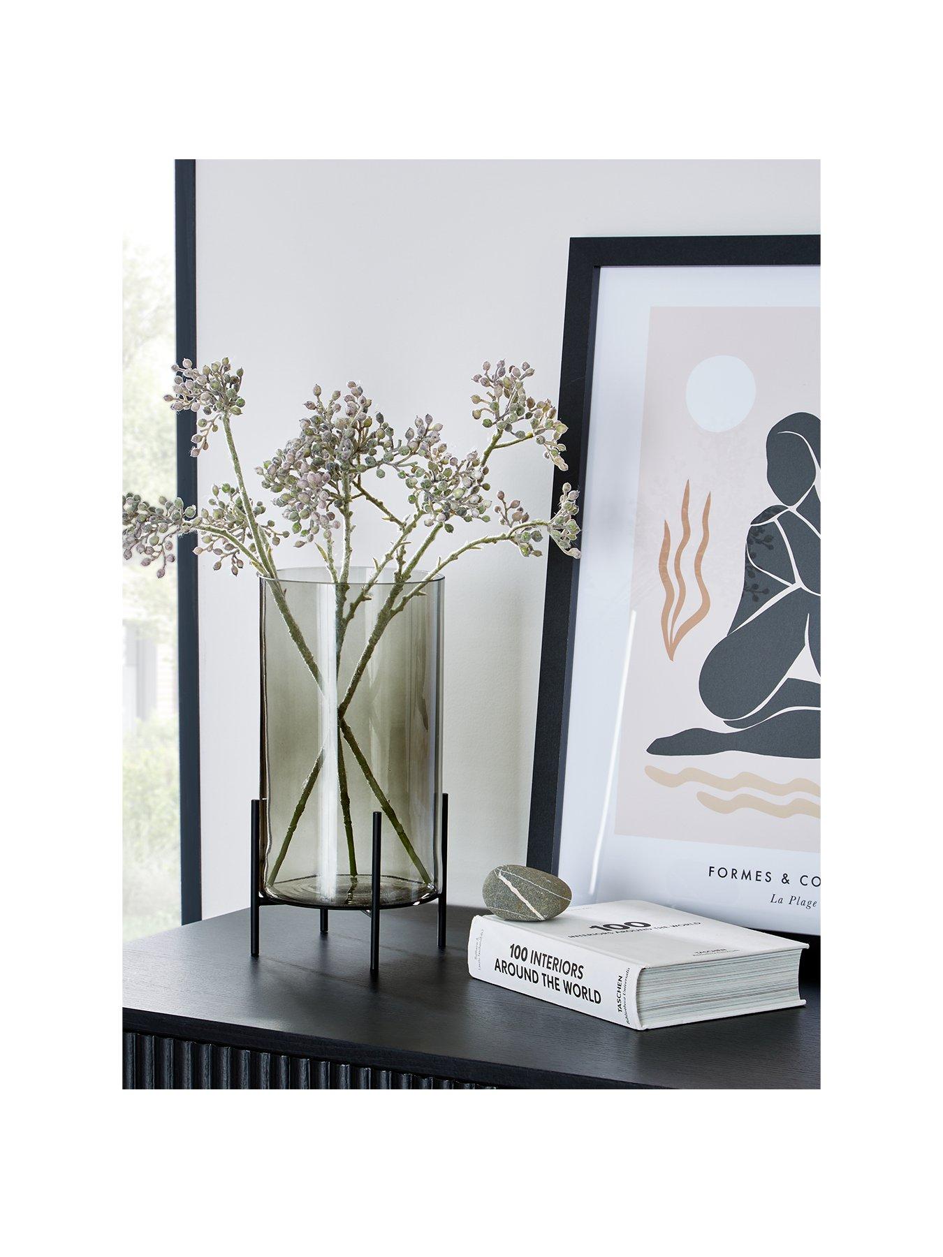 undefined Cylinder Glass Vase With Metal Stand