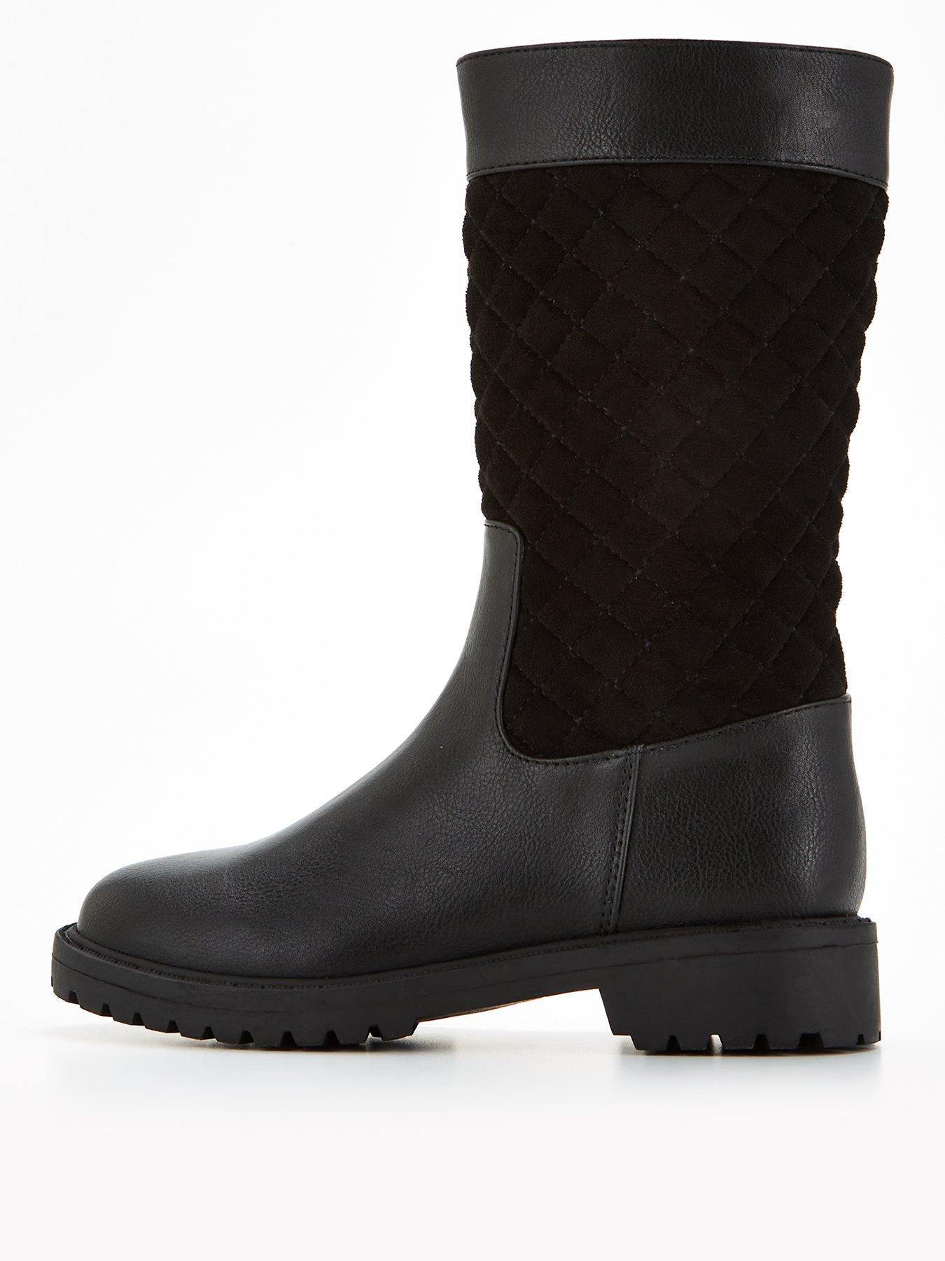 V by Very Girls Quilted Knee Boot Black littlewoods