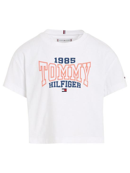 front image of tommy-hilfiger-girls-tommy-1985-varsity-short-sleeve-t-shirt-white
