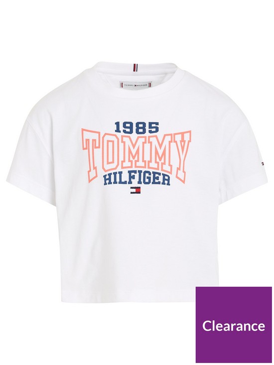 front image of tommy-hilfiger-girls-tommy-1985-varsity-short-sleeve-t-shirt-white