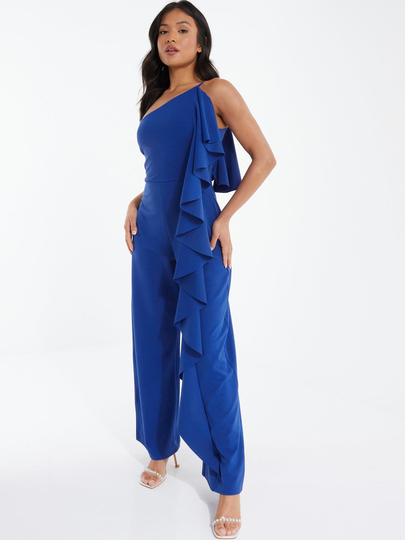 Petite Navy Drop Shoulder Palazzo Jumpsuit<!-- --> - <!-- -->QUIZ