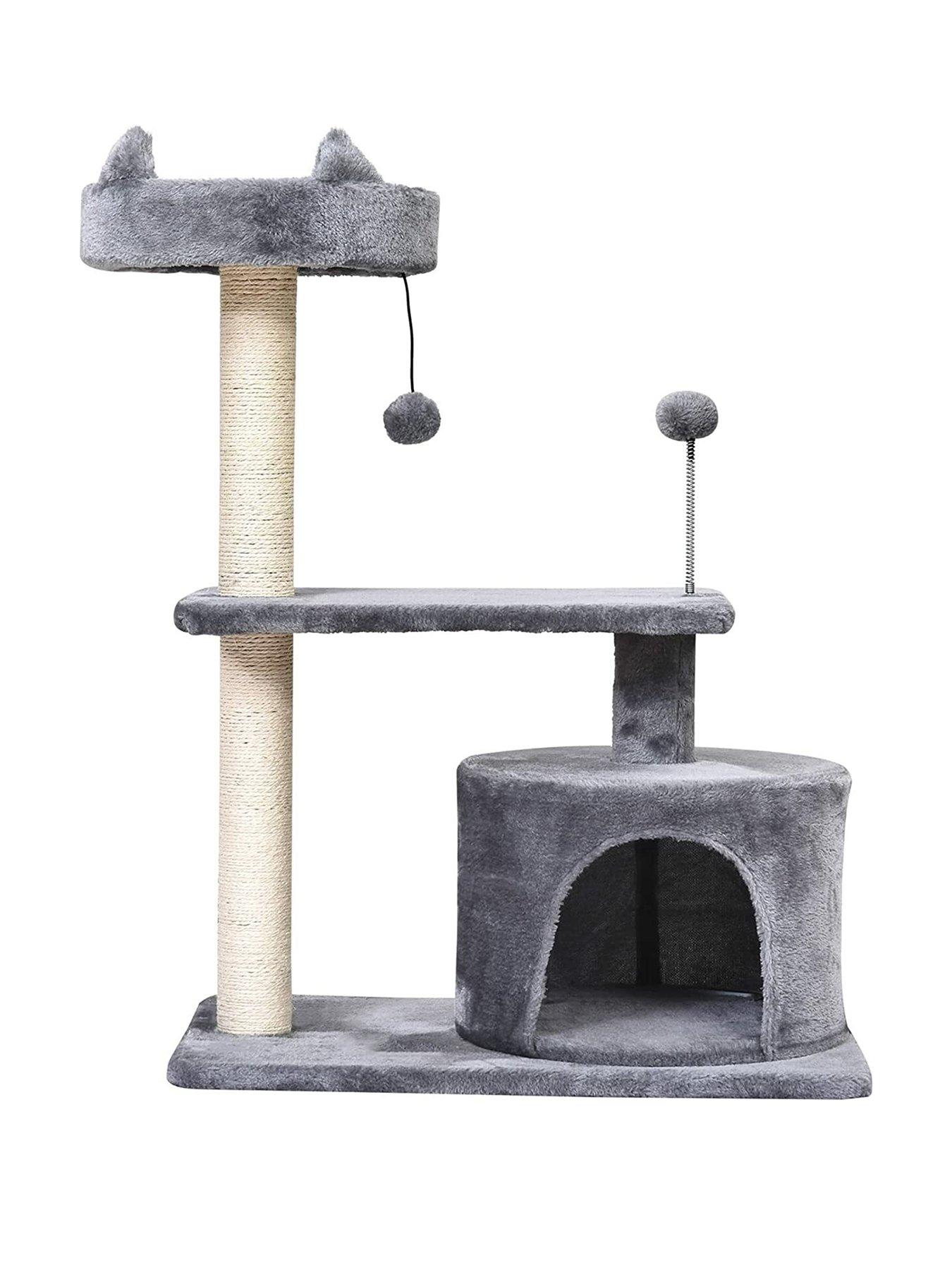 PawHut Cats 3-Tier Sisal Rope Scratching Post with Toys - Grey