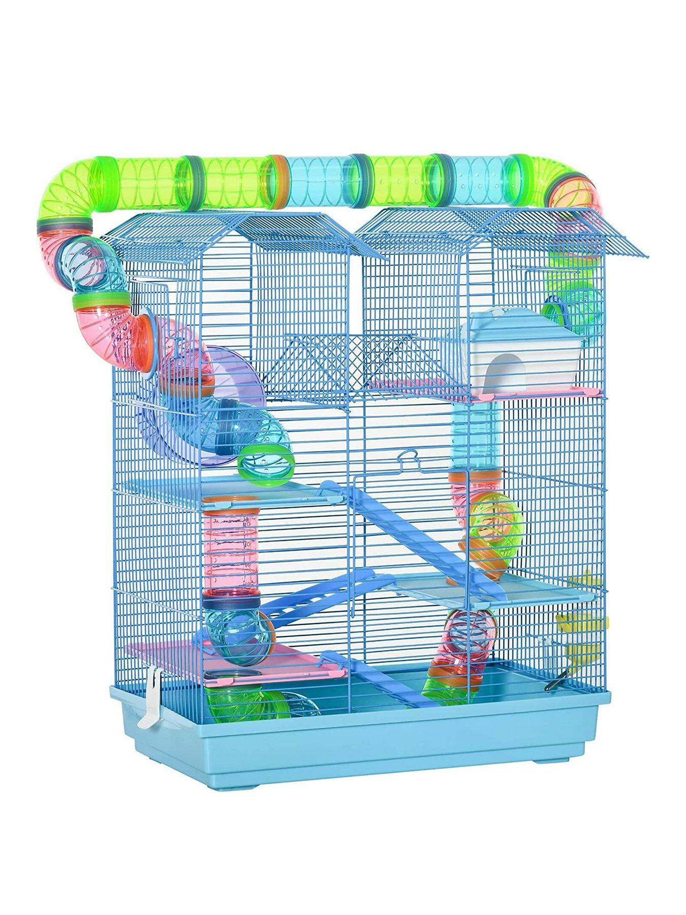 PawHut Hamster Metal 5-Tier Cage with Tunnels - Blue