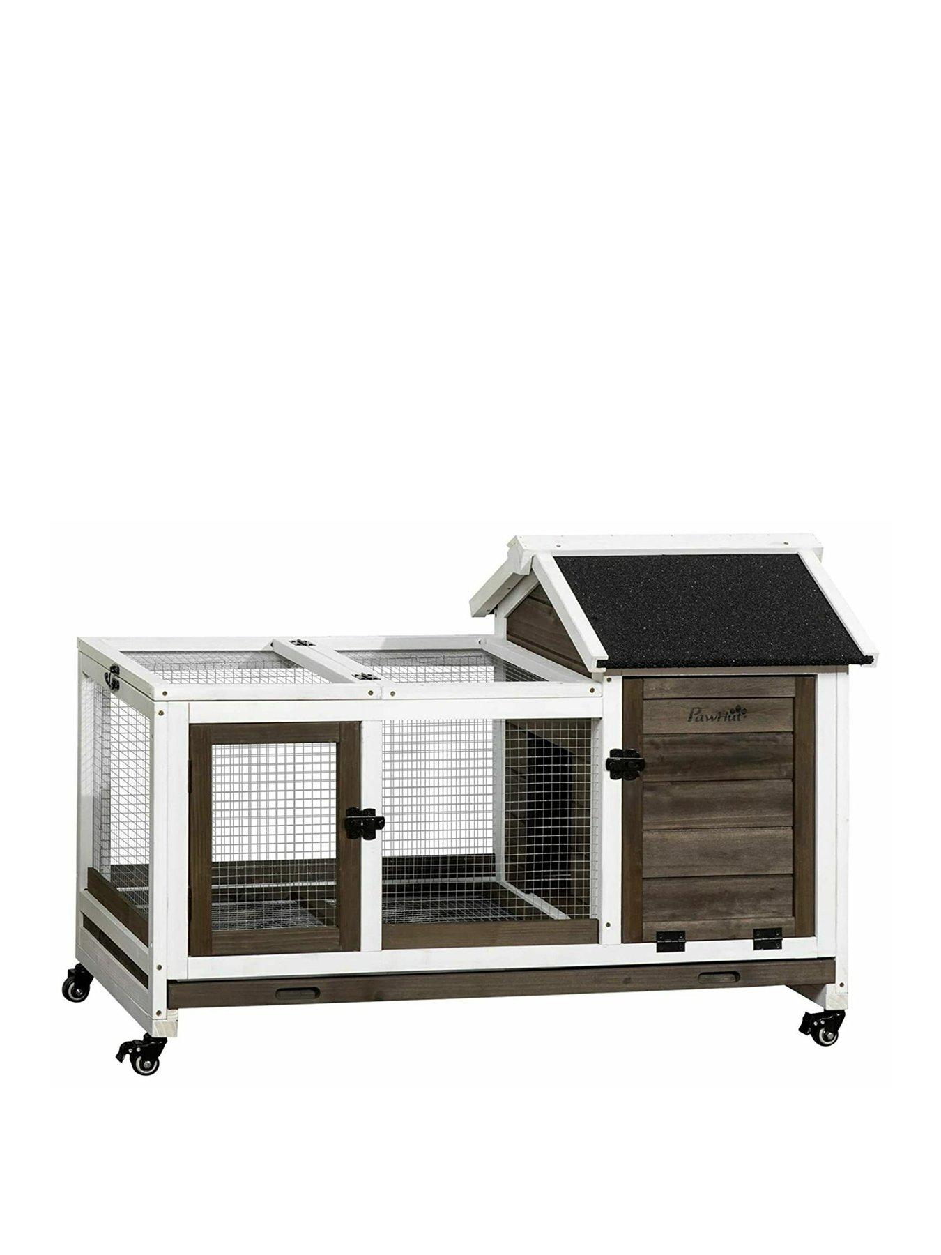 PawHut Wooden Hutch with Wheels - for Rabbits, Guinea Pigs and Small Animals